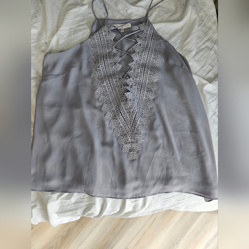 Elegant Gray Lace-Trimmed Women's Top